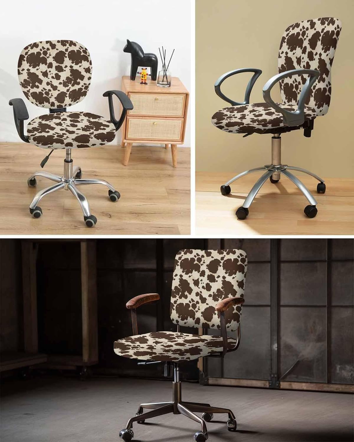 Vandarllin Funda para silla de oficina, piel de vaca marrón, elástica, universal, para computadora, escritorio, con graffie, lavable, extraíble,