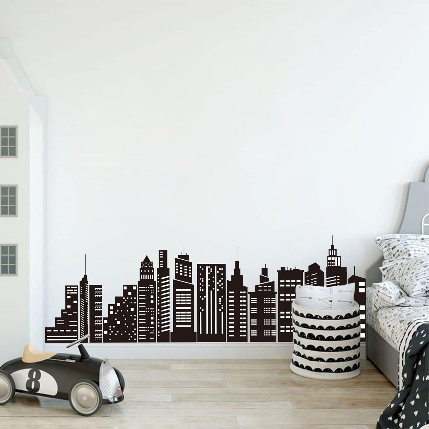 wondever Calcomanías de pared con diseño de horizonte de ciudad, diseño de silueta de ciudad, despegar y pegar, calcomanías artísticas para pared