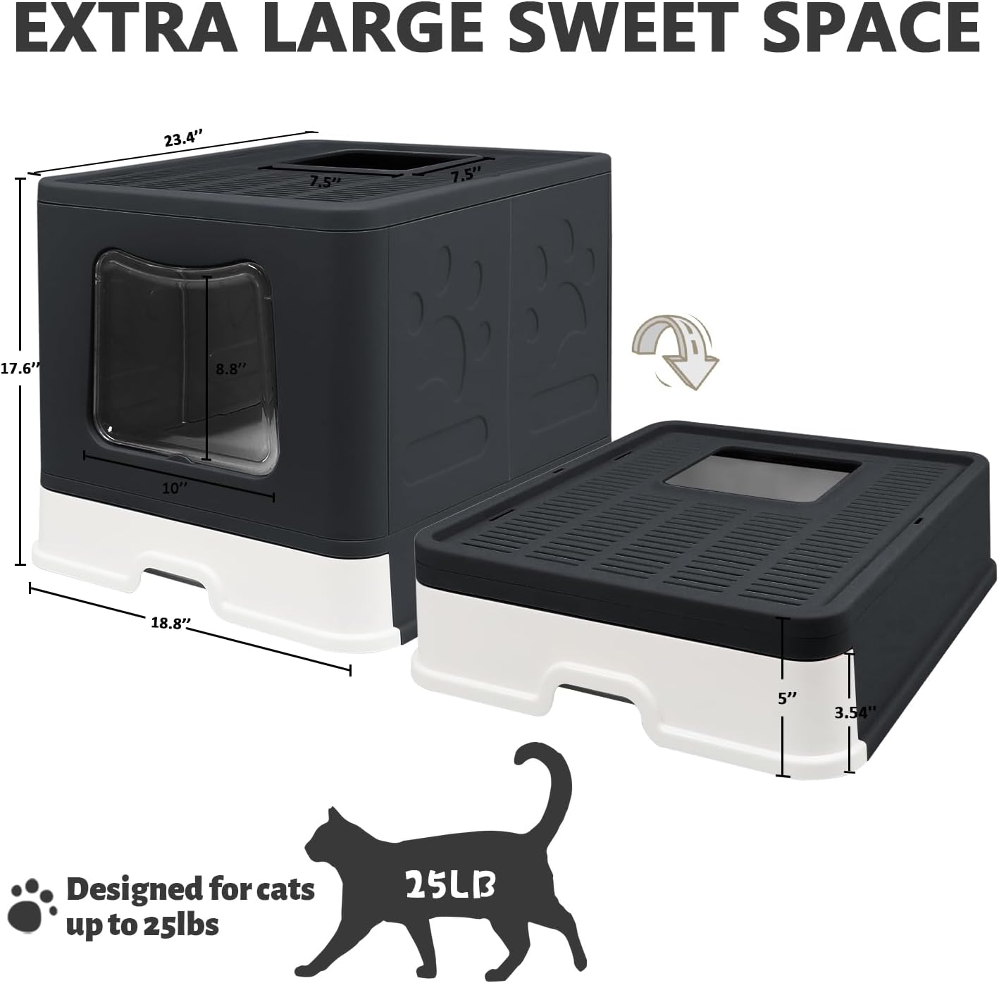 Caja de arena plegable para gatos con tapa, orinal cerrado para gatos, inodoro para gatos antisalpicaduras, fácil de limpiar, incluye pala de arena
