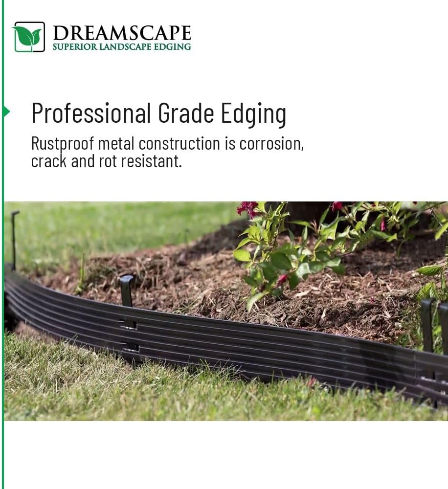 Dreamscape SlideEdge – Bordes de aluminio para paisajismo, 16 tiras, 7 pies 10 pies cada una (117.5 pies en total), pintura negra, borde de