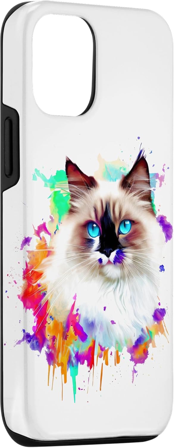 iPhone 14 Art Ragdoll Salpicaduras De Pintura, Estuche De Gato Colorido Abstracto