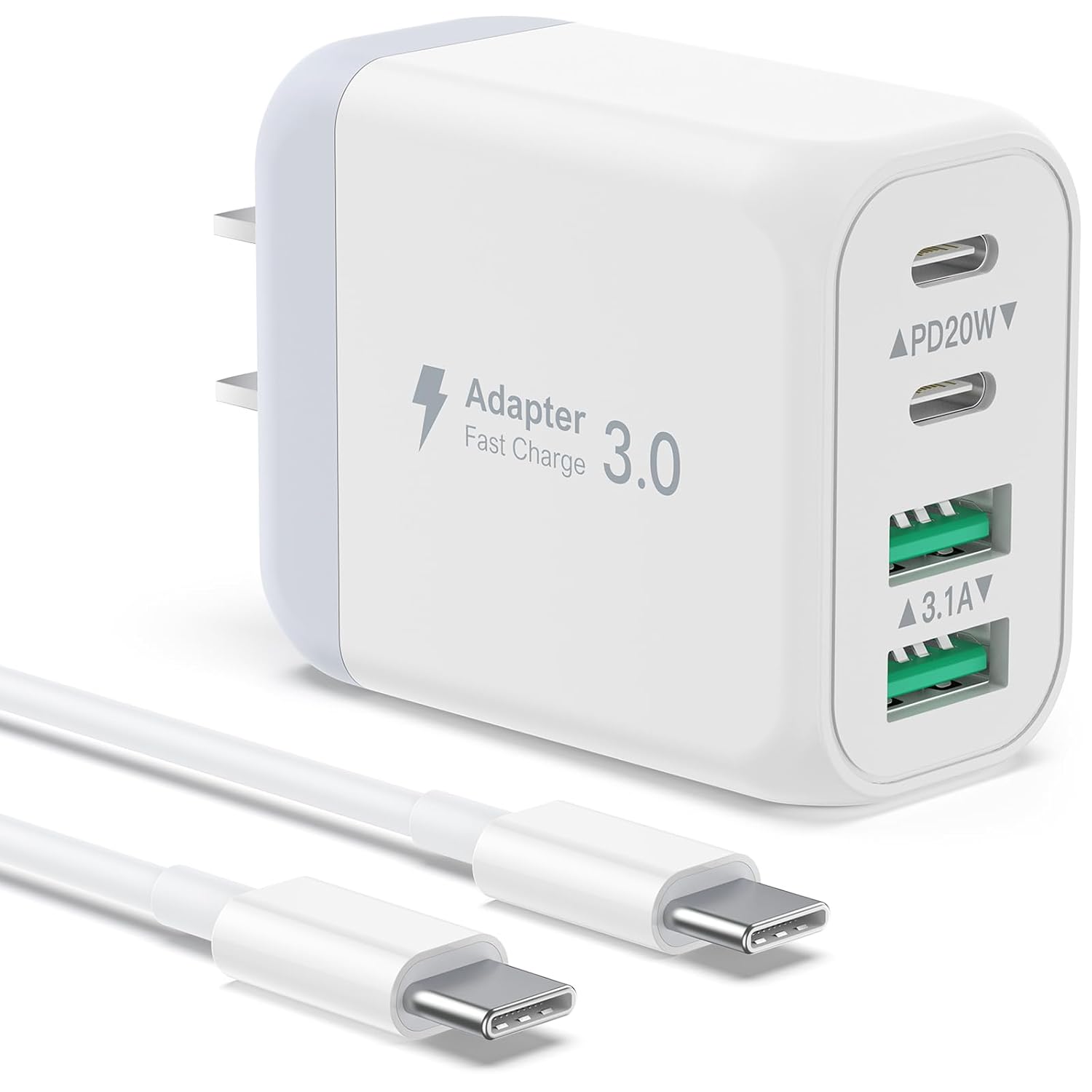 Cargador de pared USB C, bloque de cargador USB C de 40 W, 4 puertos, bloque de carga rápida, adaptador de alimentación PD+QC tipo C para iPhone