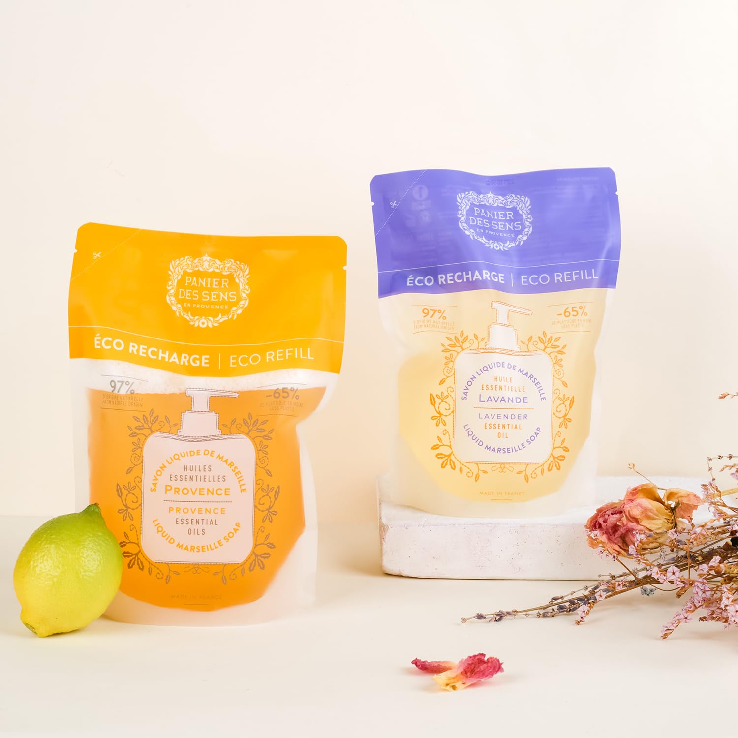 Panier des Sens Repuesto de jabón líquido de manos de lavanda, jabón líquido de Marsella – Hecho en Francia 97% natural – 2 x 16.9 Floz16.9 fl oz