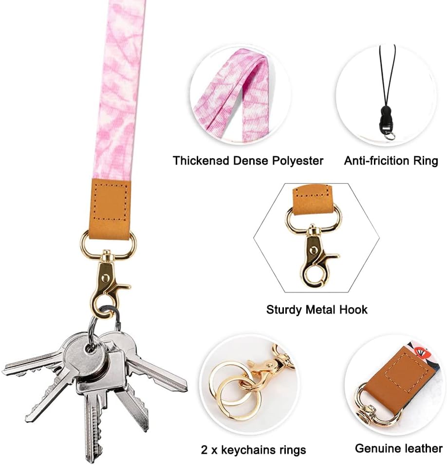Stylish Colorful Wristlet Keychain for Women and Men,Cute Patterns Lanyard for ID Badges and Keys with 2 Keyrings