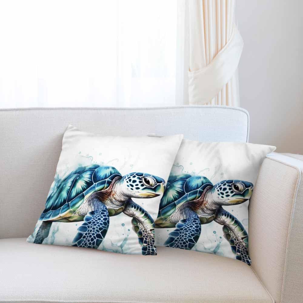 Beabes Juego de 2 fundas de almohada cuadradas de tortuga marina azul con pintura en acuarela, para sofá, dormitorio, automóvil, sala de estar, 18 x