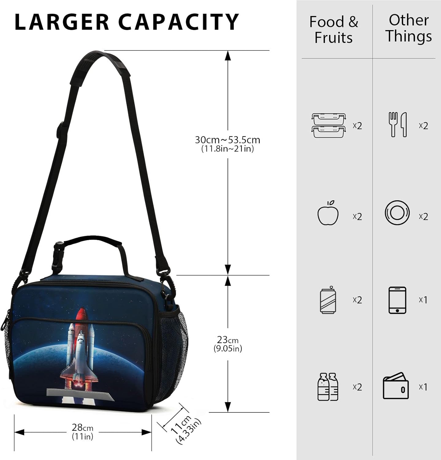 KFBE Space Rocket – Lonchera infantil aislada de la NASA, bolsa de mano con correa extraíble para el hombro para niños y niñas estudiantes