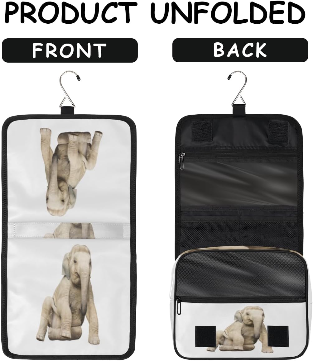 QsirBC Bolsa de aseo de elefante lindo de animales para mujer, organizador de maquillaje de viaje con gancho para colgar, bolsas de cosméticos de