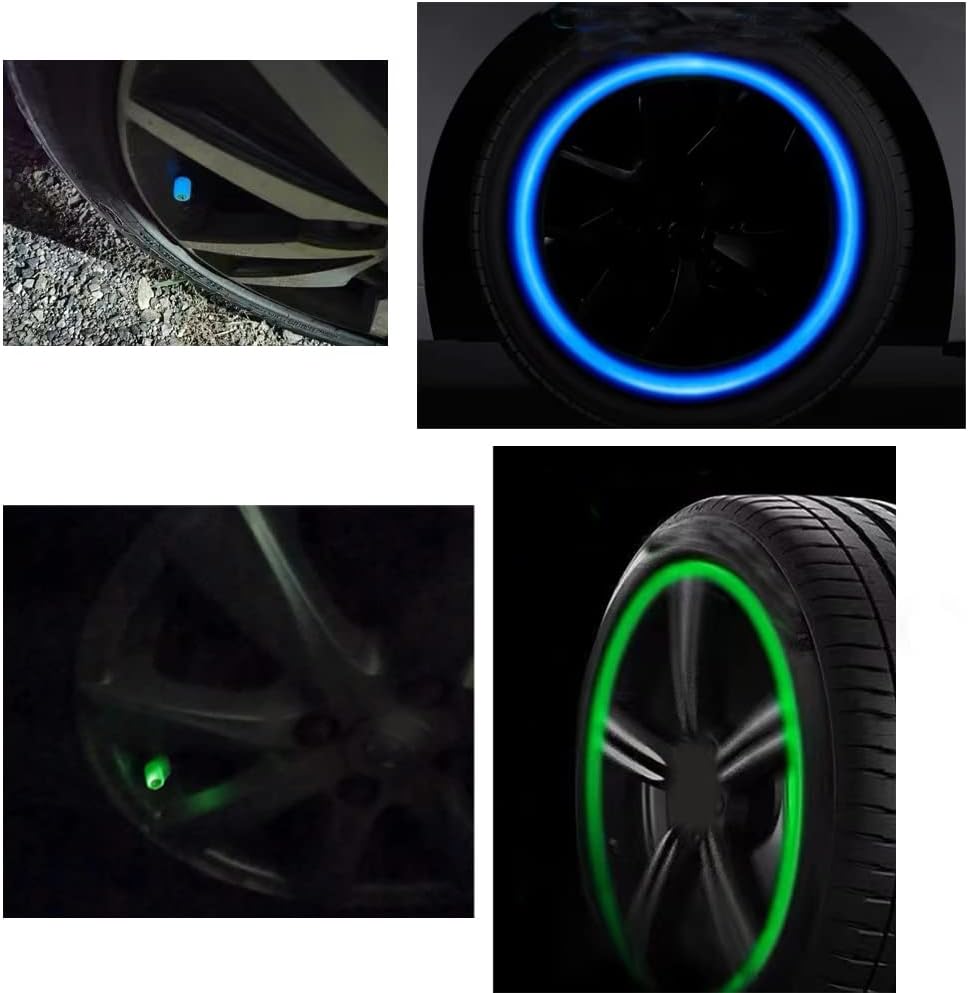 24 tapas luminosas para válvulas de neumáticos de automóvil, tapas de vástago de válvula de neumático fluorescentes para automóvil, SUV, bicicleta,