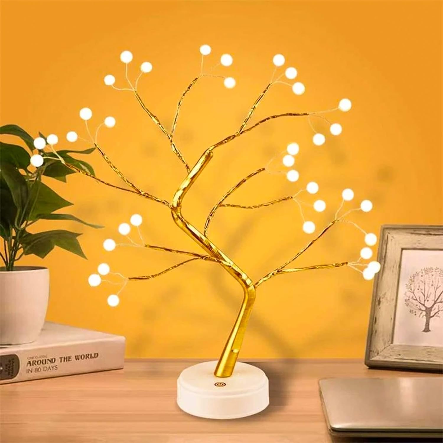 Luz LED de árbol bonsái de mesa con 36 perlas, luz artificial blanca cálida para árbol de hadas, decoración para Acción de Gracias, boda, fiesta,