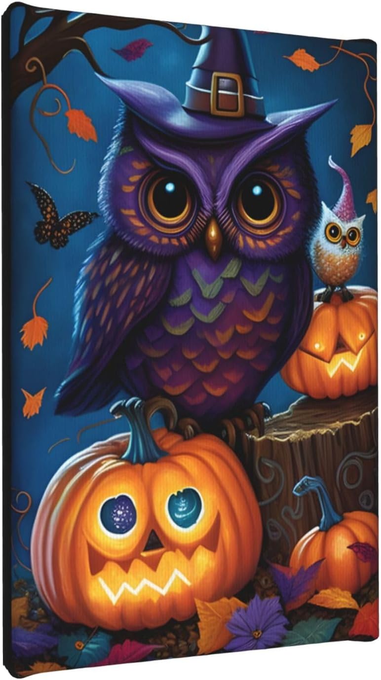 zuanart Lienzo decorativo para pared de Halloween, pintura de pared para sala de estar, dormitorio, decoración del hogar, fiesta de Halloween, búho,