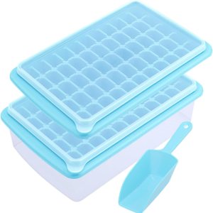 Bandeja para cubitos de hielo (azul) con tapa y contenedor para congelador, fácil liberación, paquete de 2 de 55 moldes para bandejas de hielo con Bandeja para cubitos de hielo (azul) con tapa y contenedor para congelador, fácil liberación, paquete de 2 de 55 moldes para bandejas de hielo con