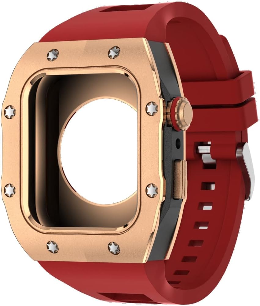 Correa de silicona con carcasa metálica para Apple Watch Series 8 7 1.772 in Modificación Mod Kit para IWatch 6 5 4 45 44 SE 1.732 in Correa de goma