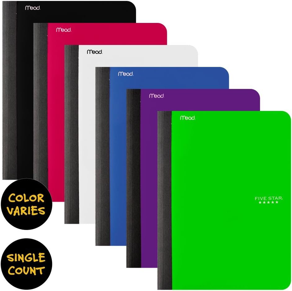 Five Star Libro de composición, cuaderno, con bolsillo, papel rayado universitario, 100 hojas, 9-34″ x 7-12″, color seleccionado para ti, 1 unidad