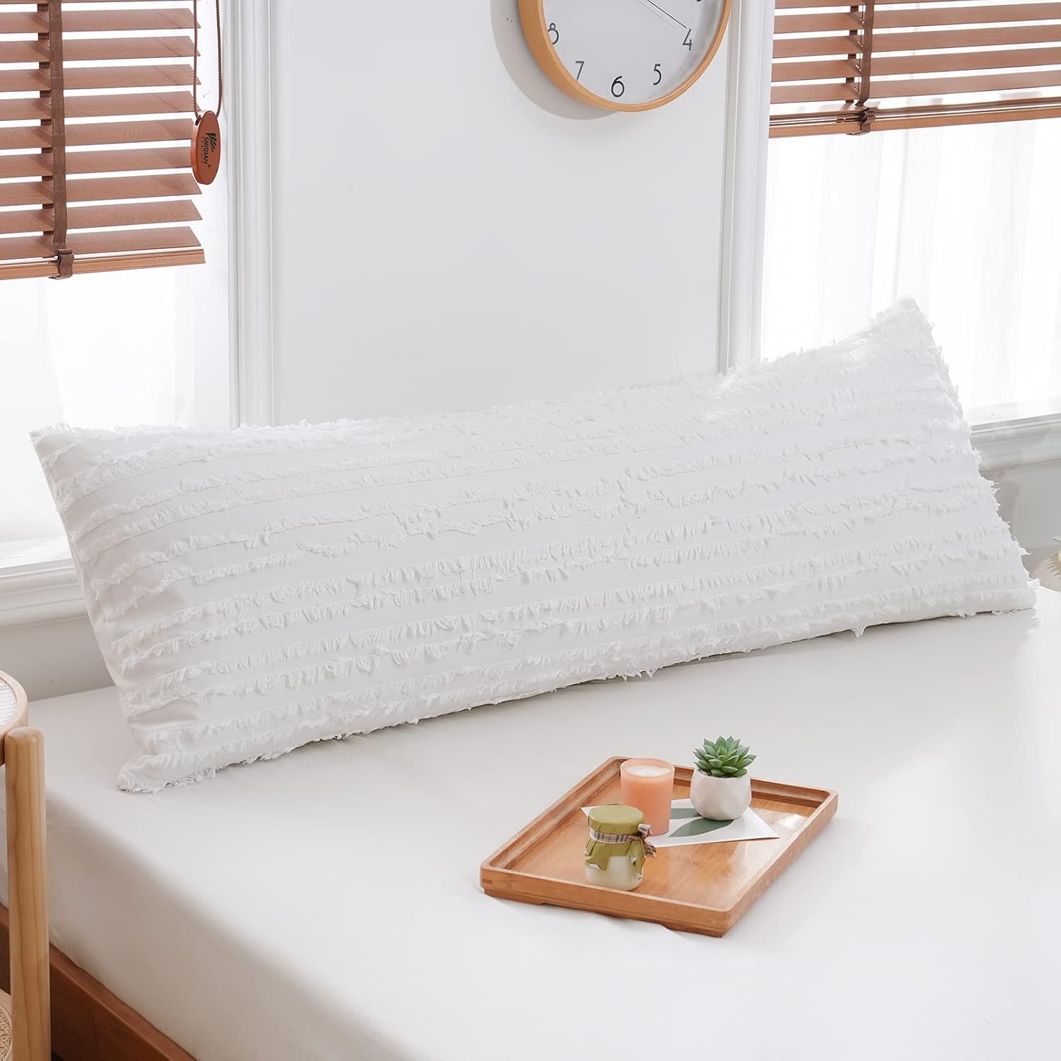 Herside Funda de almohada corporal, estilo bohemio, 100 % algodón, fundas de almohada blancas de 20 x 54 pulgadas, funda de almohada corporal de