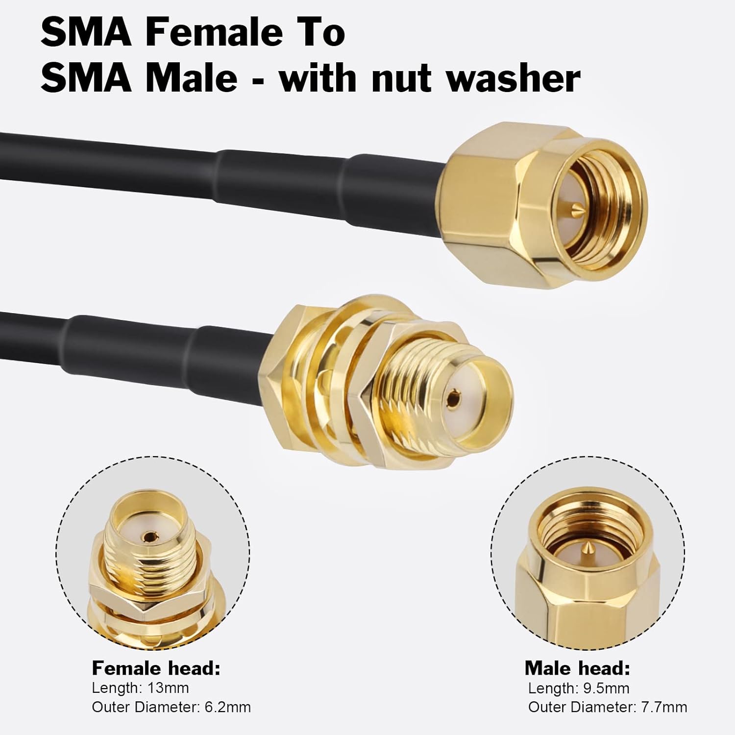 Cable de antena SMA RG174 Cable coaxial Paquete de 2 unidades de 10 pies SMA hembra a SMA macho Bulkhead Add-on SMA a SMARPSMA Kit adaptador para