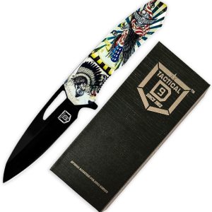 D9 Tactical Cuchillo de bolsillo de 3.75 pulgadas  Cuchillo asistido por resorte con bloqueo de forro, agujero para cordón y clip de bolsillo D9 Tactical Cuchillo de bolsillo de 3.75 pulgadas  Cuchillo asistido por resorte con bloqueo de forro, agujero para cordón y clip de bolsillo