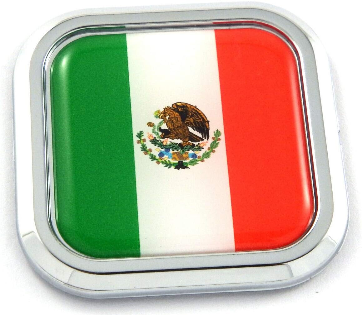 Calcomanía 3D de bandera de México para automóvil, diseño cuadrado, cromado, 2 pulgadas