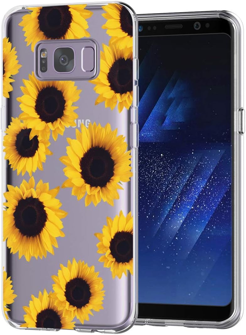 sidande Funda para Galaxy S8, Galaxy S8 con flores, a prueba de golpes, transparente, suave, flexible, TPU delgada, para Samsung Galaxy S8 (versión