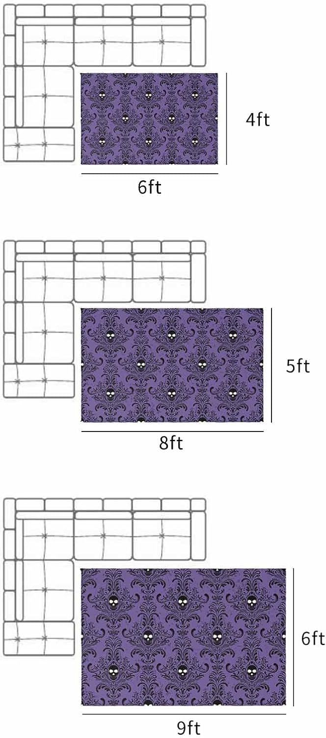 Outdoor Rugs, Waterproof Indoor Carpet, Happy Halloween Purple Black Skull Patten 4’x6′ Outside Area Rug for Patios RV Camping Beach Floor Mat for
