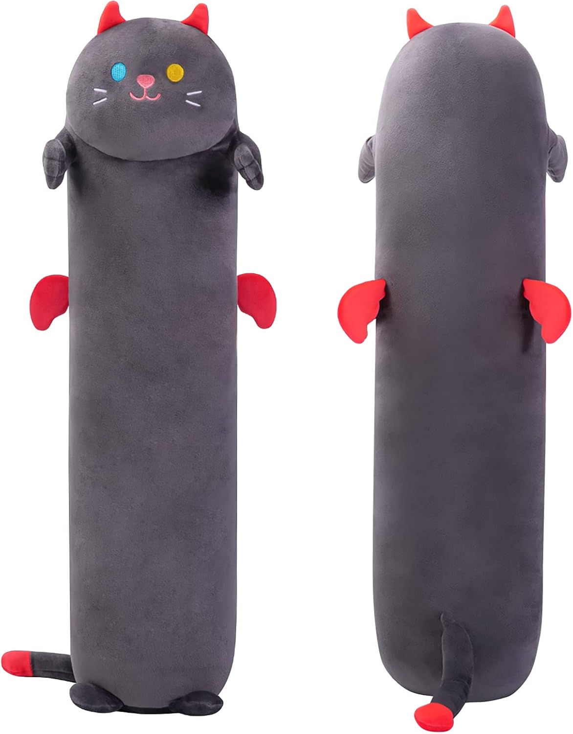 Almohada larga de felpa con forma de gato, 36 pulgadas, lindo gato negro de peluche kawaii, peluche suave, almohada de peluche de gatito, juguete de