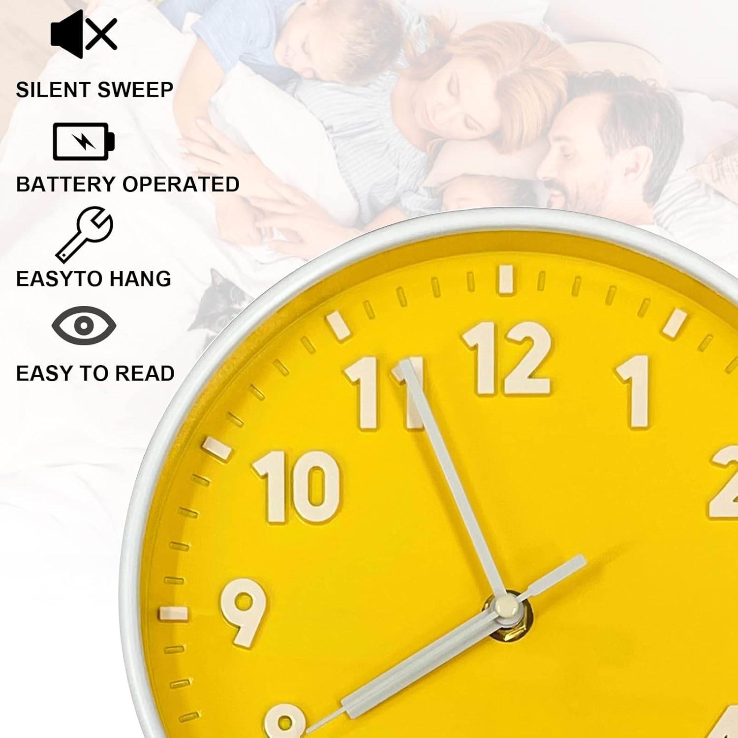 ANDSTAR Reloj de pared redondo de 8 pulgadas con números arábigos 3D, respetuoso con el medio ambiente, silencioso, sin tictac, fácil de leer, para