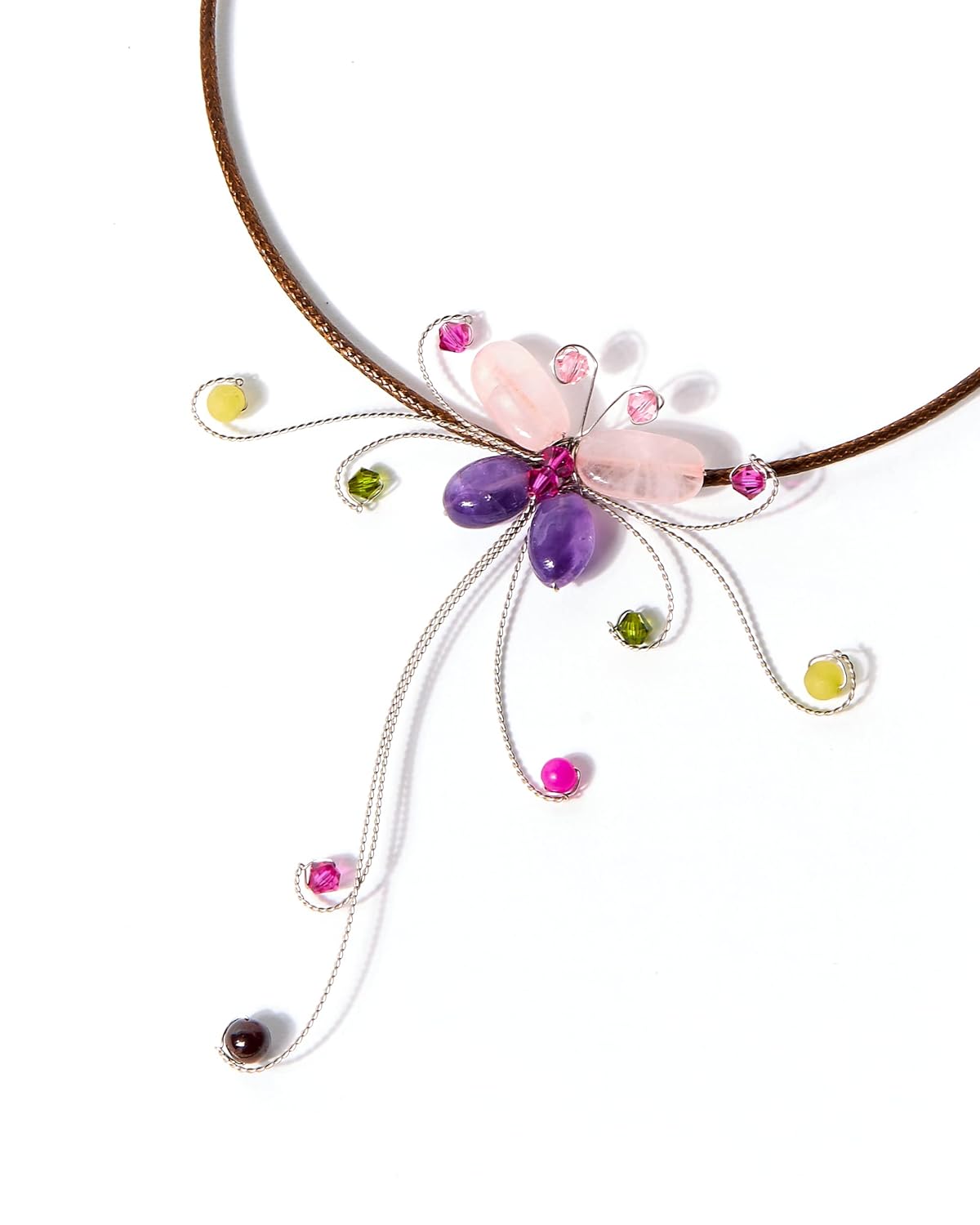 Pixa Choker Necklace  Handmade Rose Quartz and Amethyst Butterfly Crystal Necklace Boho Necklace with multi Crystal beads Vintage Elegant Boho