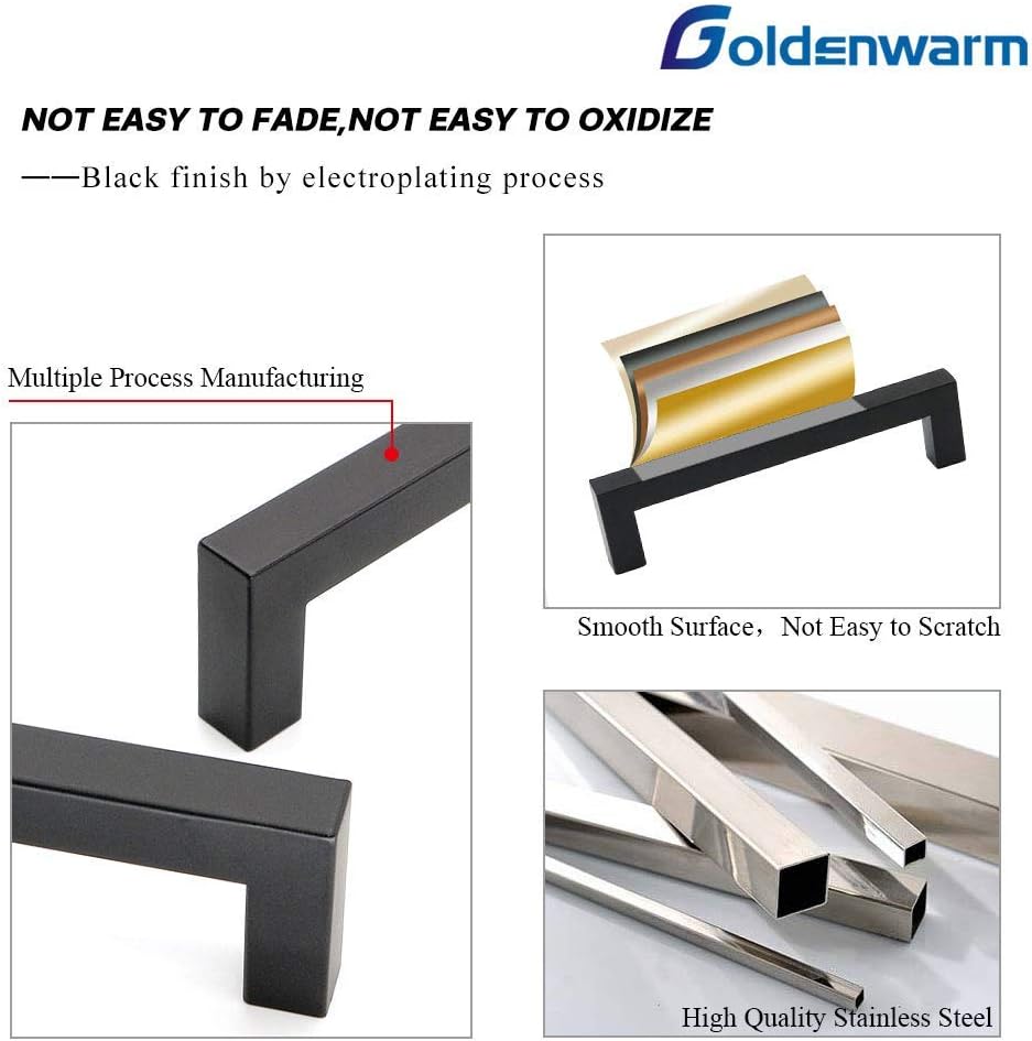 Goldenwarm – Paquete de 10 tiradores y pomos modernos de acero inoxidable, color negro, 12 pulgadas, para armarios de cocina y baño