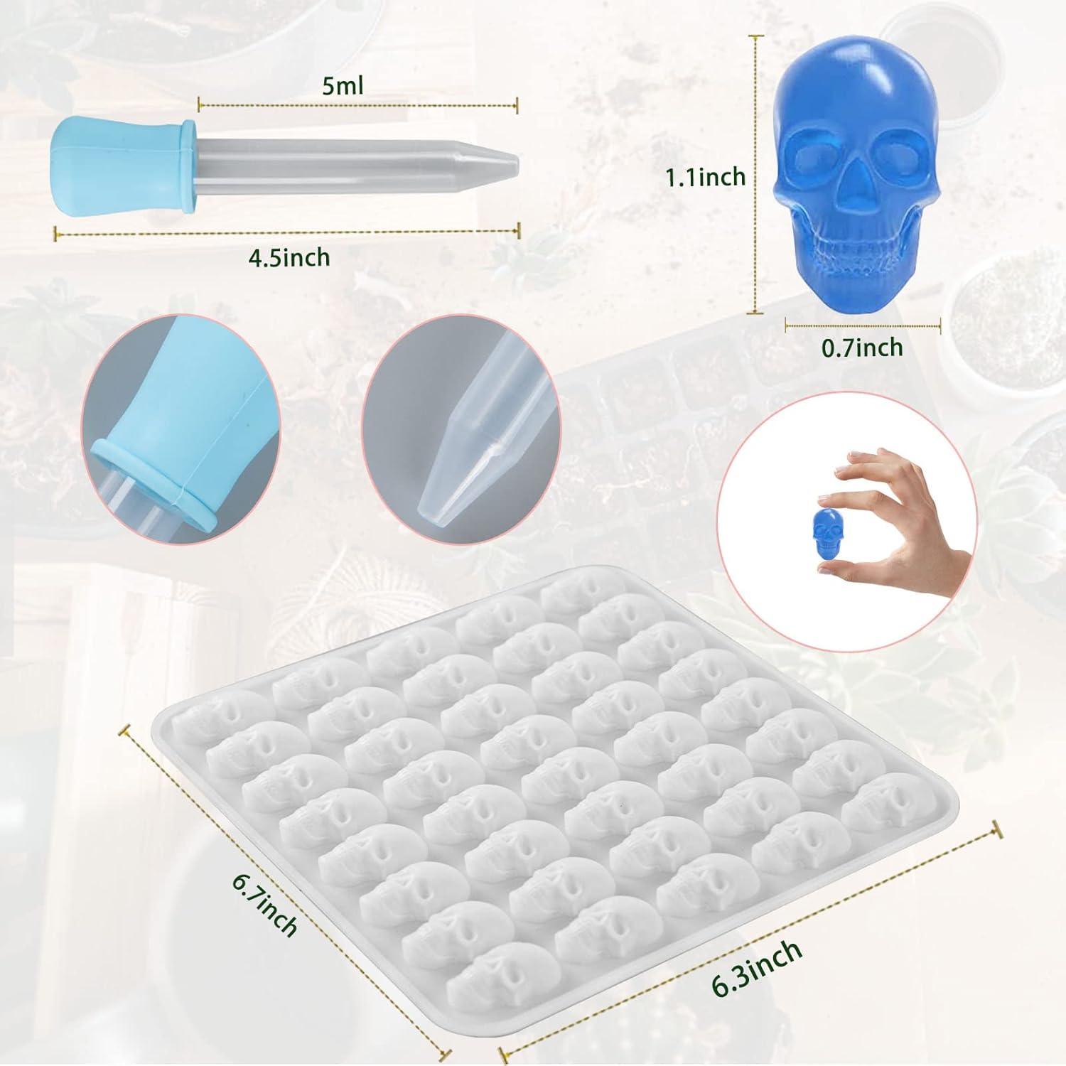 2 moldes de silicona para caramelos de calavera en forma de gomita, moldes de calavera 3D, molde de azúcar, molde de chocolate con 40 cavidades,