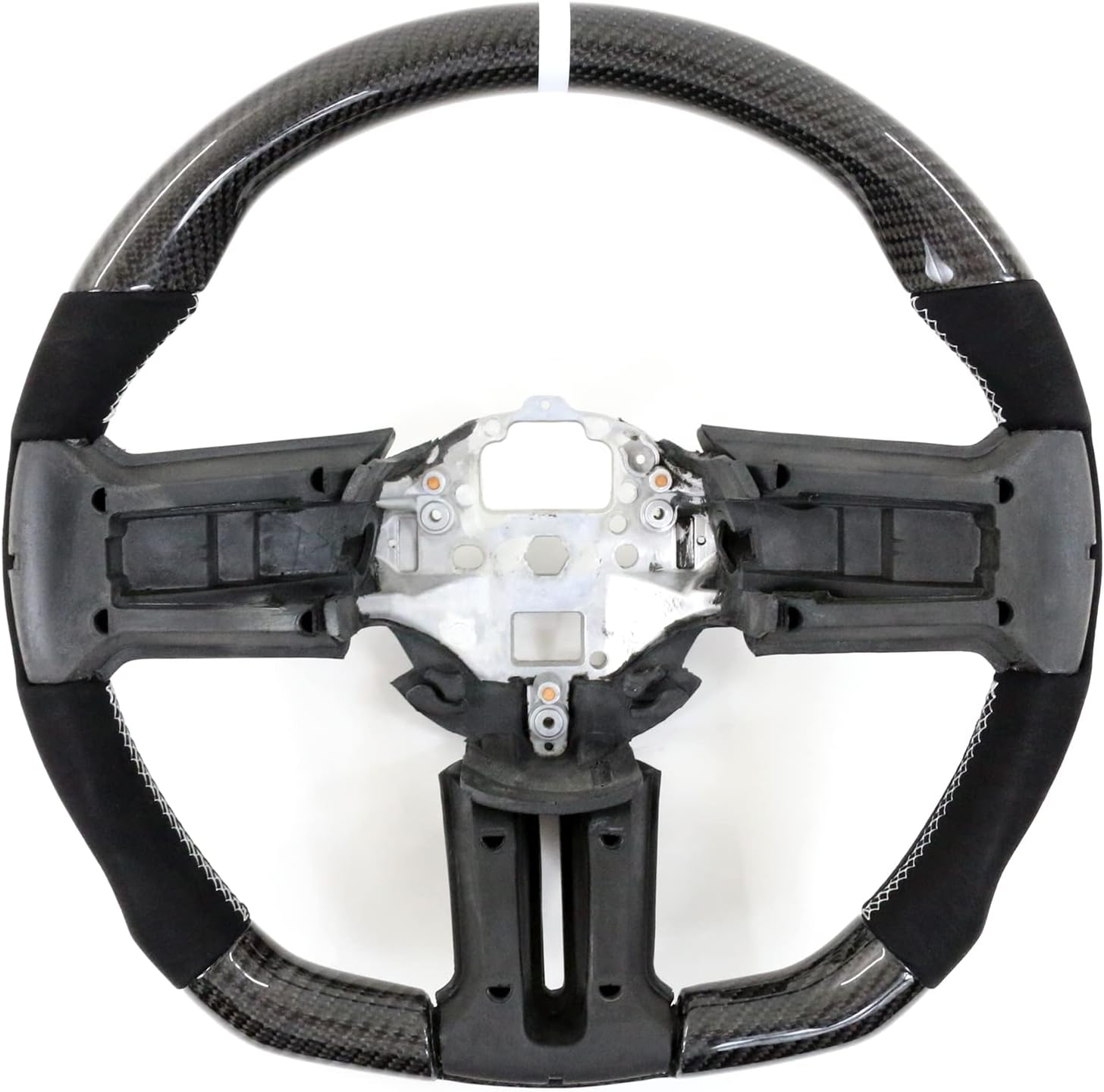 IKON MOTORSPORTS, Volante compatible con Ford Mustang 2010-2014, kit de carrocería del volante de repuesto de fibra de carbono y puntada e indicador