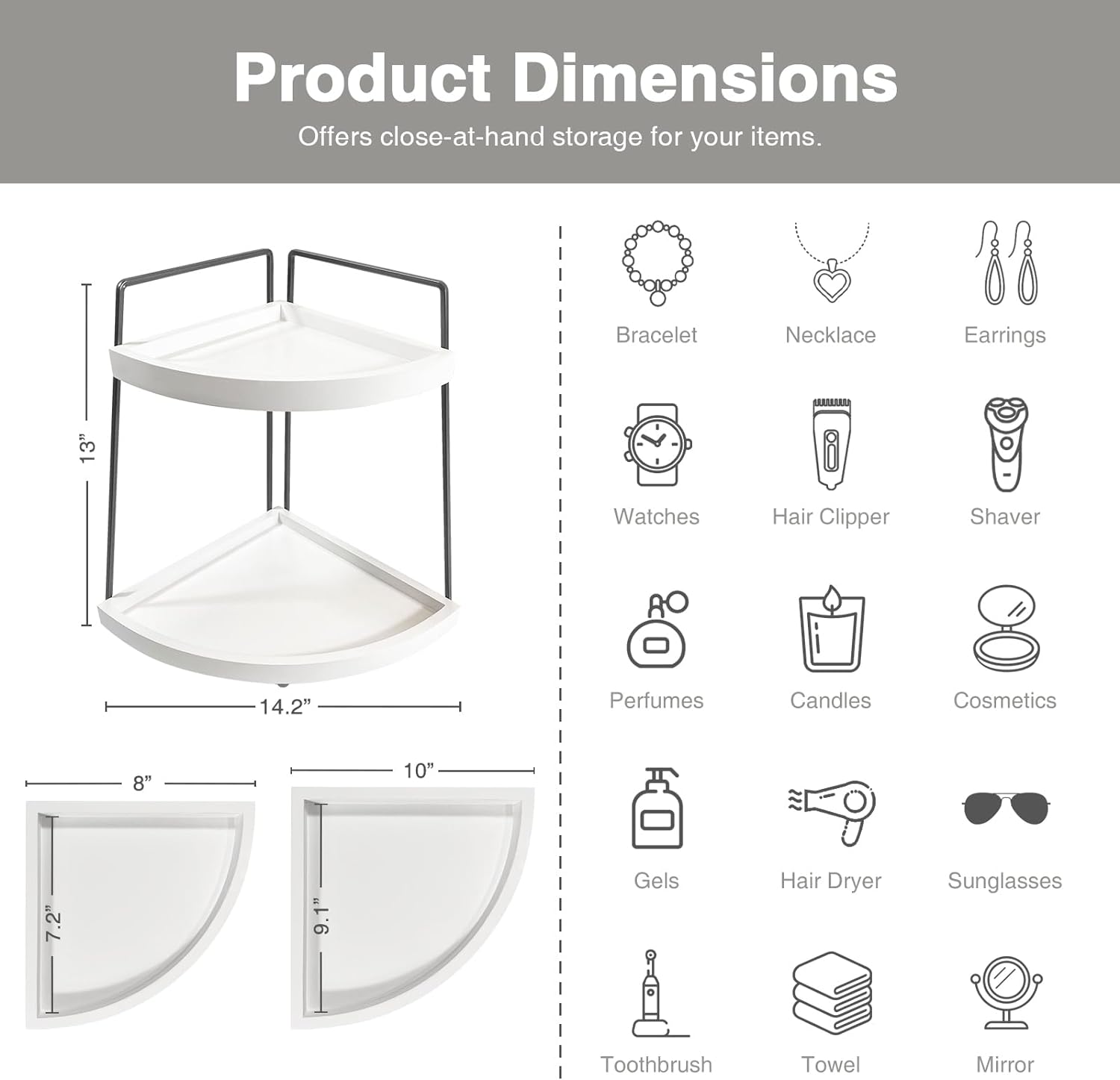 Forbena Organizador esquinero de baño, soporte de esquina de fregadero de 2 niveles para encimera de cocina, estación organizadora de barra de café