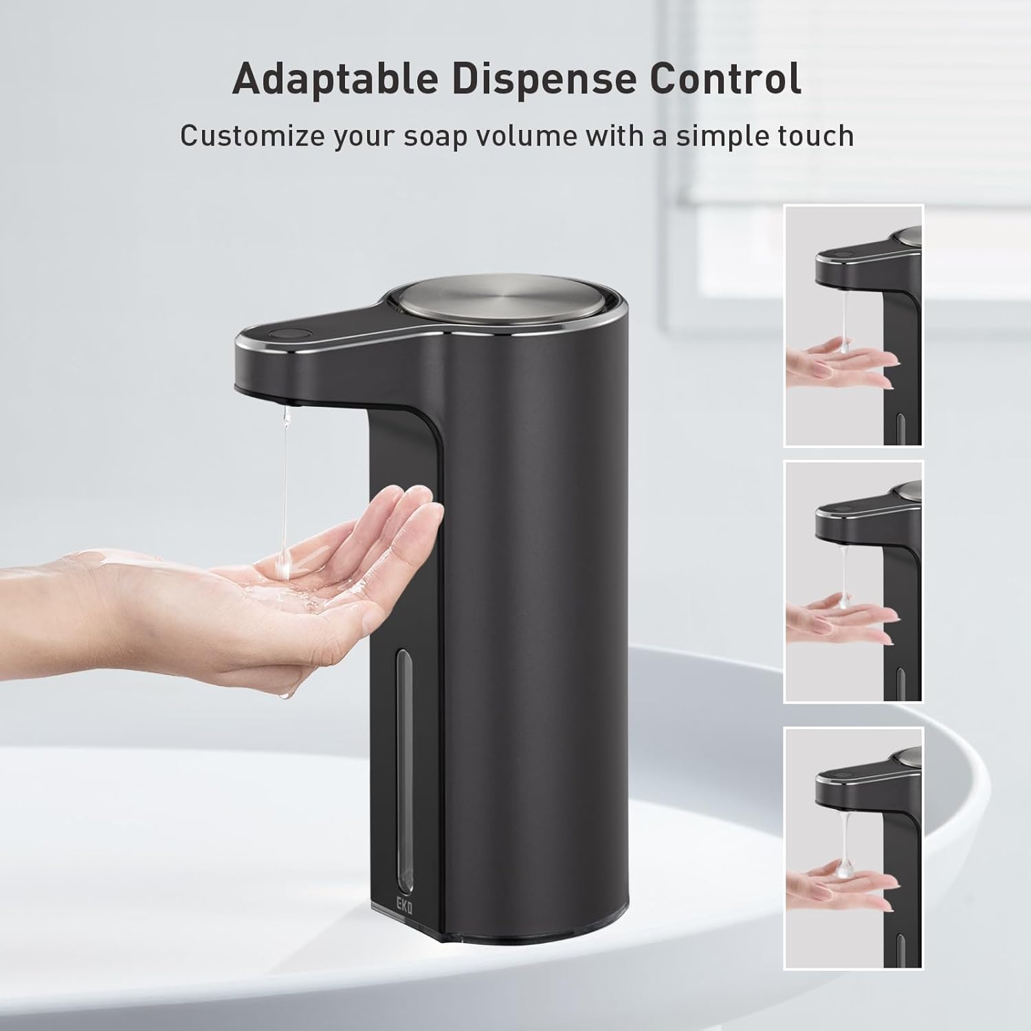 EKO Dispensador de jabón automático sin contacto Aroma para baño y cocina, dispensador de jabón líquido de manos, resistente al agua y recargable, 9