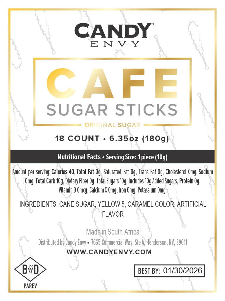 Candy Envy – Palitos de azúcar de café de oro de 18 quilates – Envueltos individualmente – Sabor original a azúcar