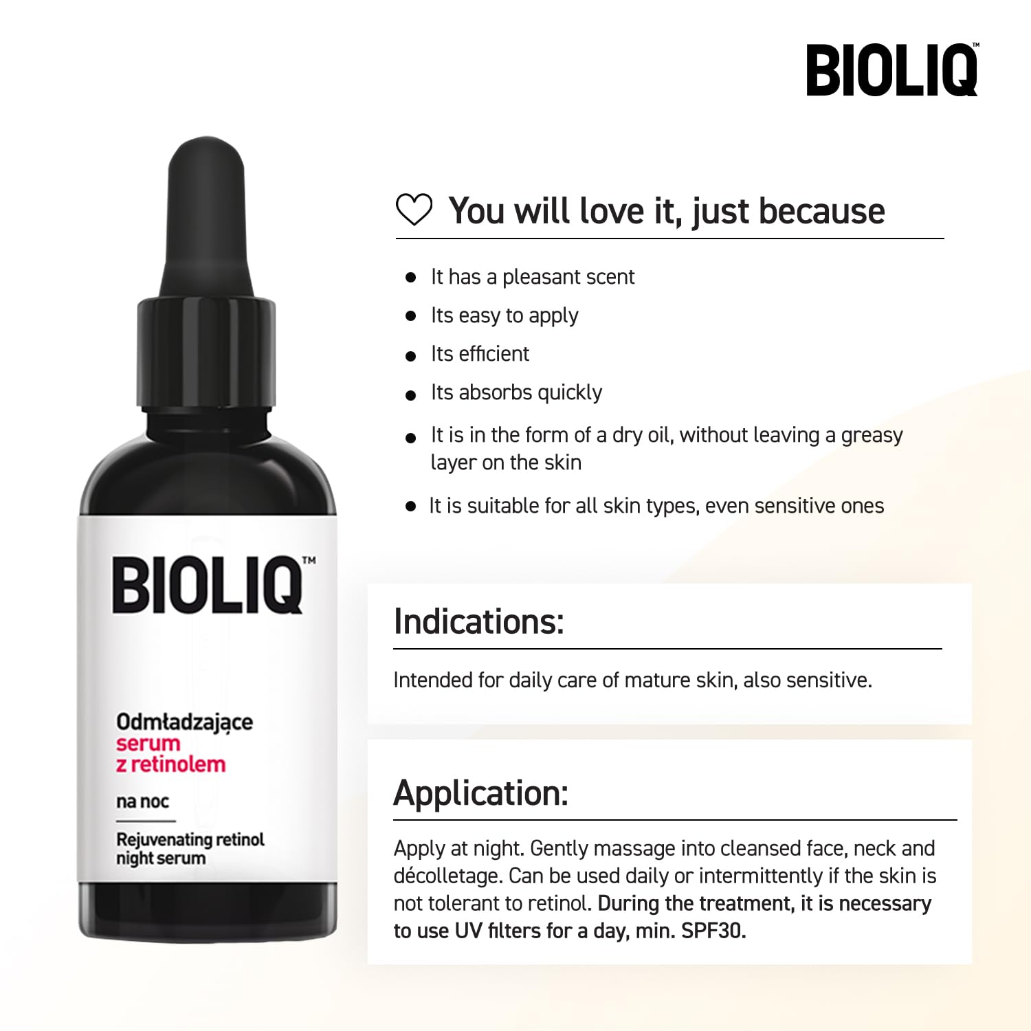 Pro Rejuvenating Night Serum wRetinol – Fórmula avanzada para un fuerte rejuvenecimiento y estiramiento de la piel – Con retinol puro 0.3% y