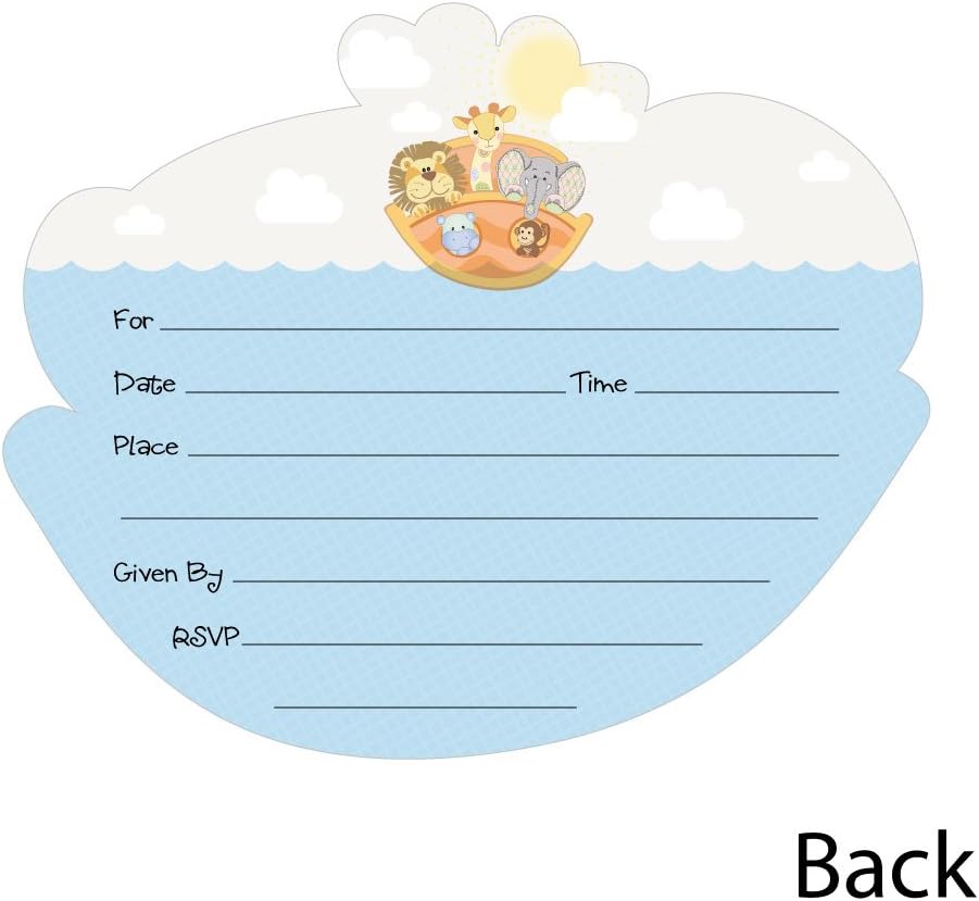 Big Dot of Happiness Noah’s Ark – Invitaciones de relleno en forma de – Tarjetas de invitación de baby shower con sobres – Juego de 12