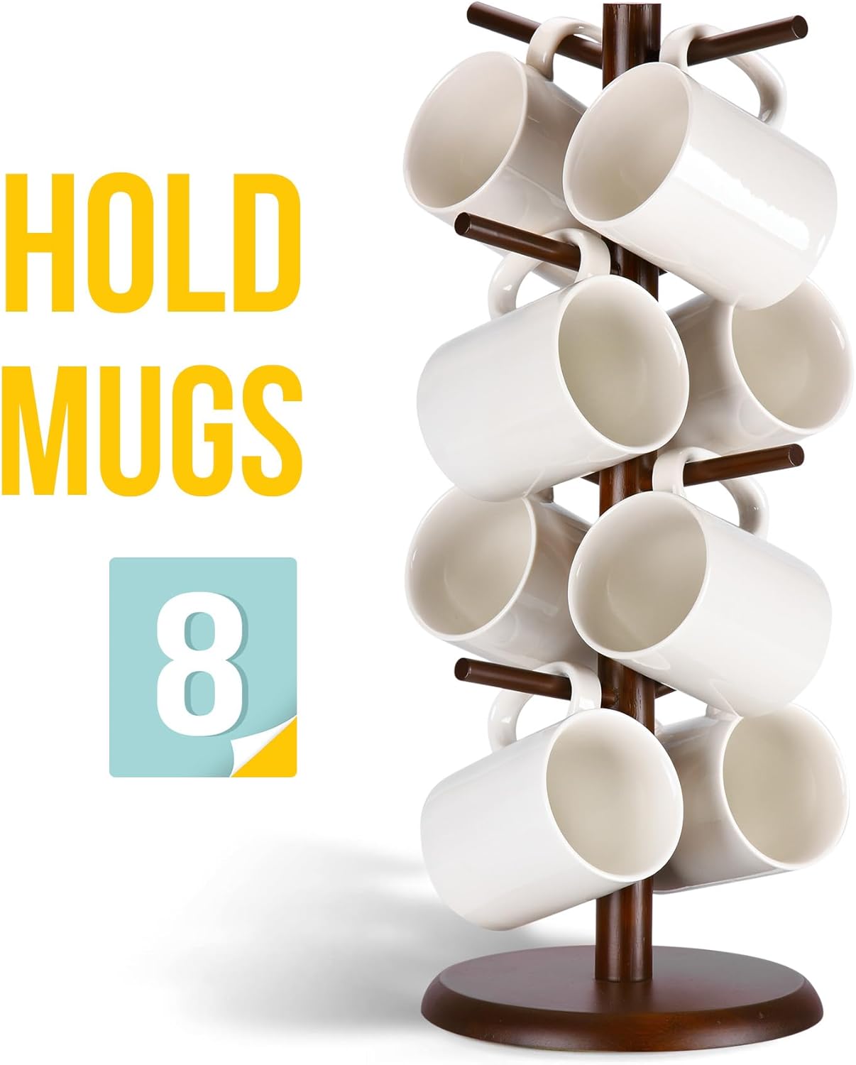 Lorbro Árbol de taza de café con 8 ganchos, soporte para taza, soporte de bambú para tazas de café, árbol de taza de encimera, soporte para tazas,