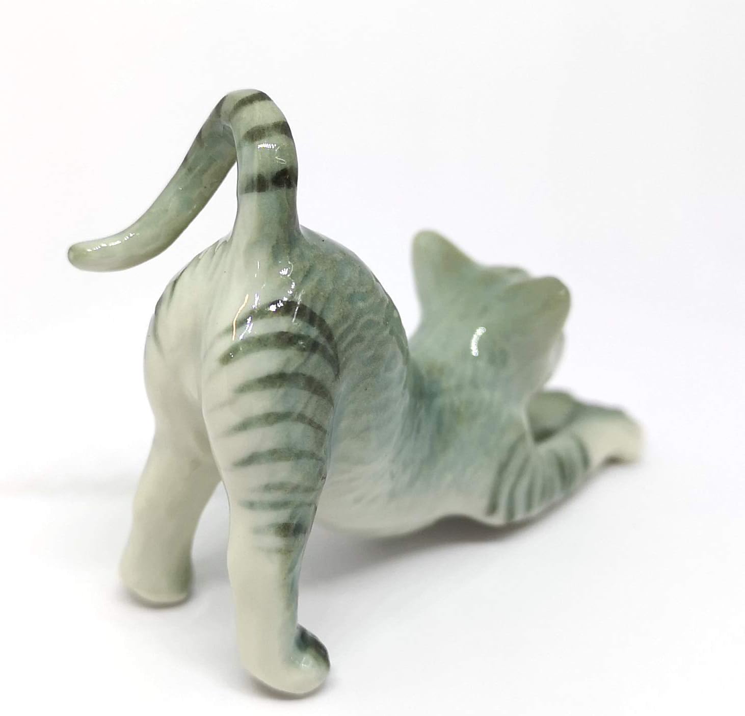 ZOOCRAFT Figura coleccionable de gato de cerámica cerámica miniatura gris pintado a mano