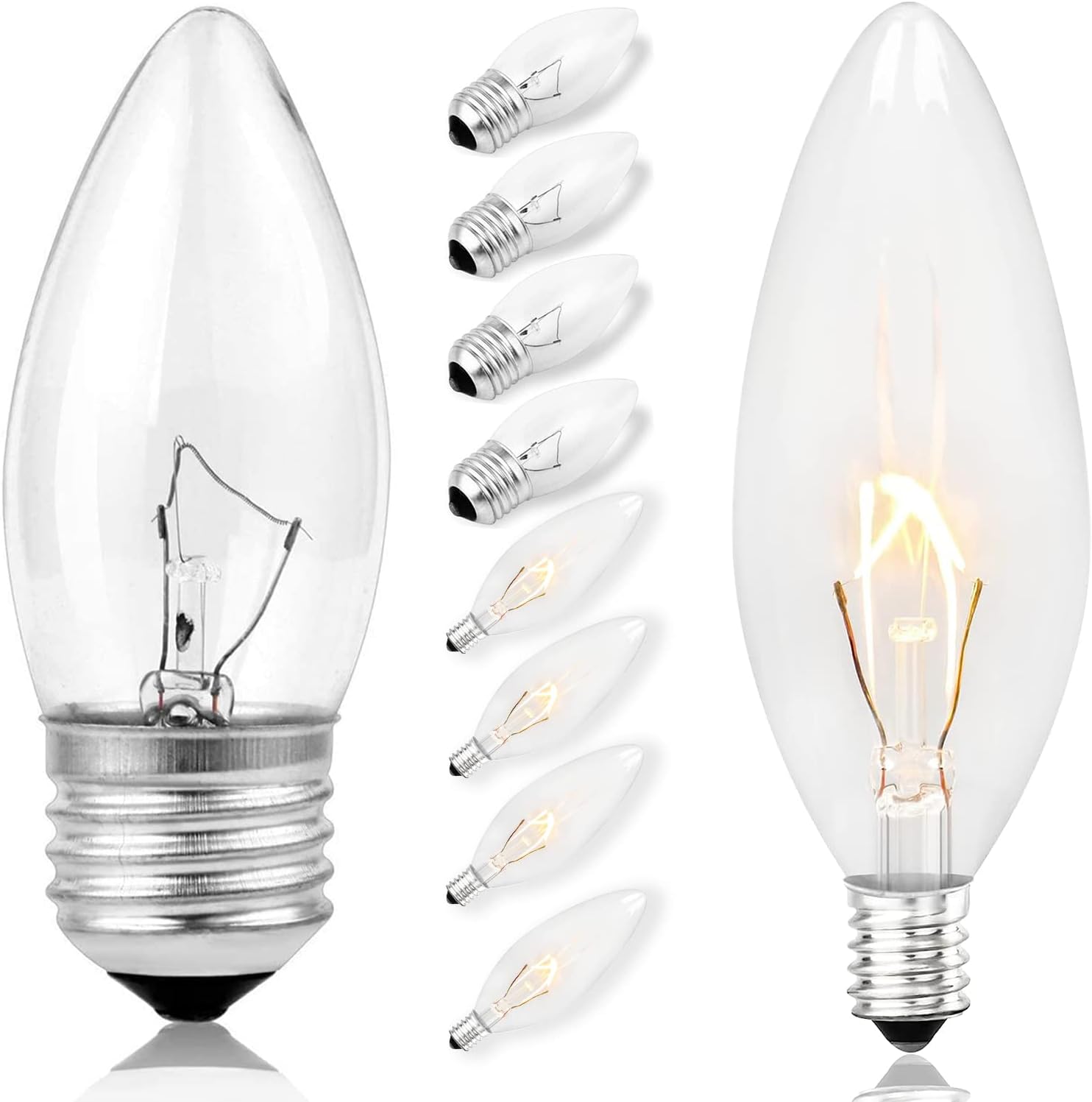 Juego de 10 bombillas elegantes para candelabros, 5 E26 y 5 E12, forma de torpedo incandescente, iluminación versátil, acabado decorativo, base