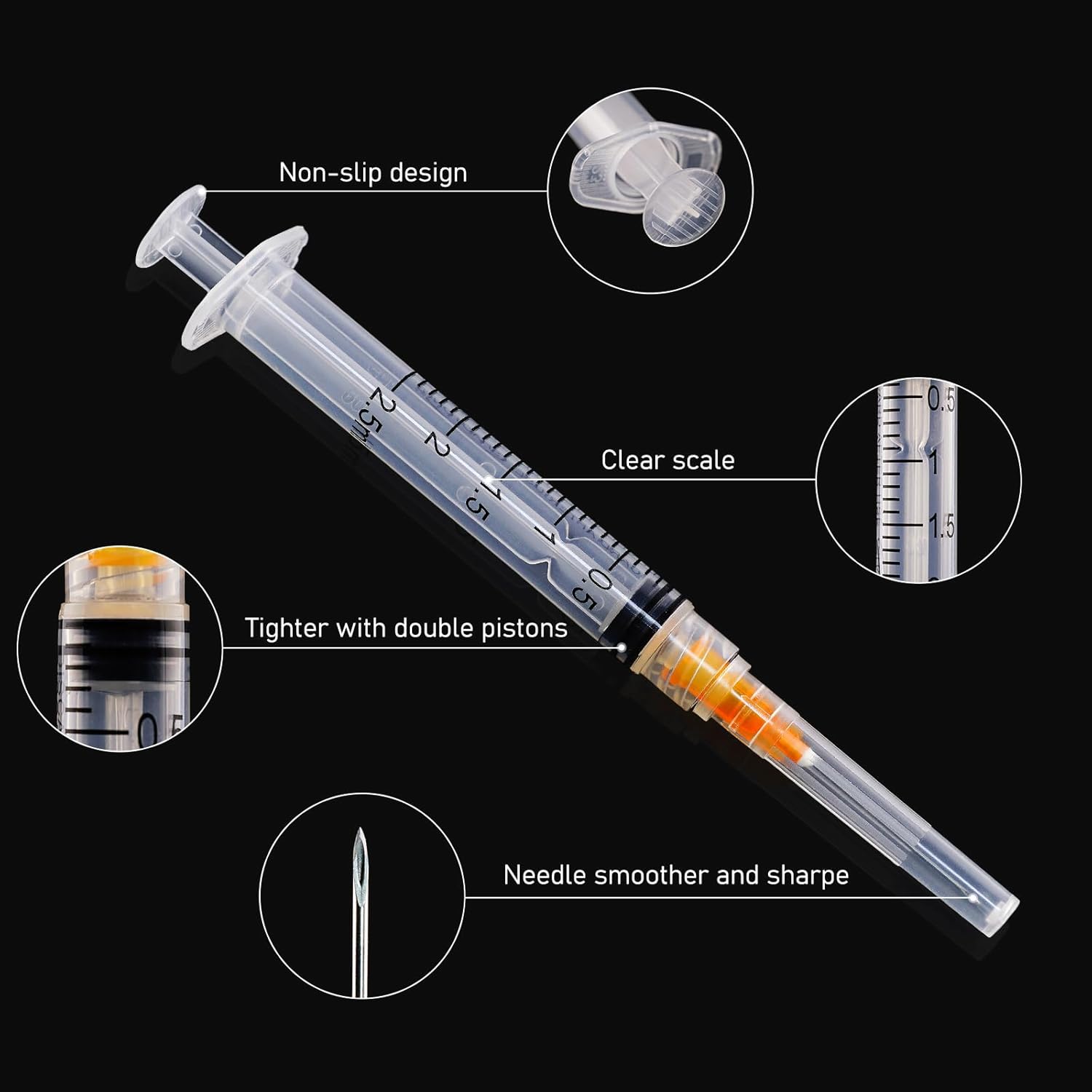 0.1 fl oz 25Ga 0.984 in desechables estériles, envueltos individualmente, paquete de 20