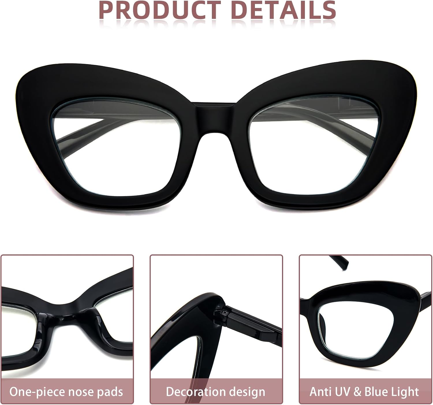 MMOWW Oversized Square Reading Glasses Fashion Cute Blue Light Blocking Computer Readers for Women 3 Pack