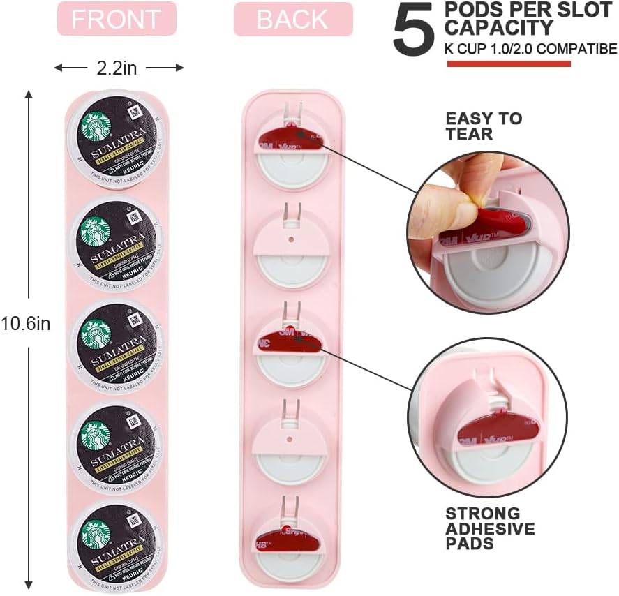 Soporte para cápsulas de café K Cup, organizador de almacenamiento lateral y boca arriba, perfecto para mostradores pequeños (rosa, paquete de 3