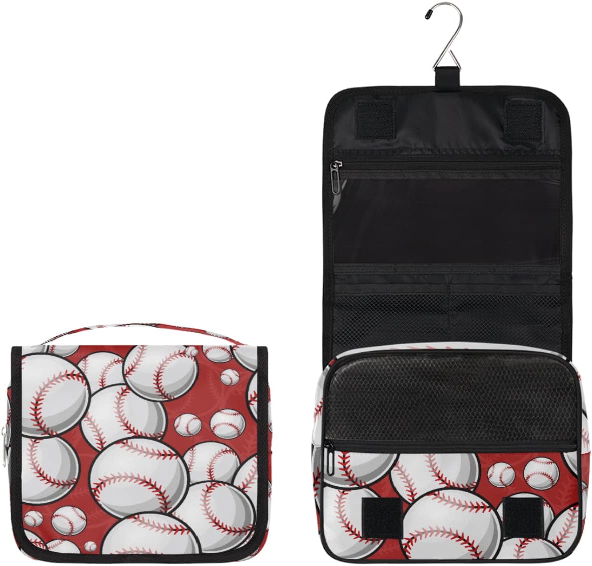 Neceser deportivo de béisbol para mujeres y hombres con gancho para colgar, patrón de béisbol, bolsa de cosméticos de viaje, estuche de maquillaje,