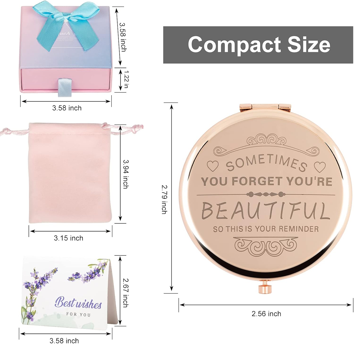Regalos de cumpleaños para mujeres, espejo de maquillaje compacto, regalos para mujeres, festivales, día de San Valentín, Navidad, día de la madre,