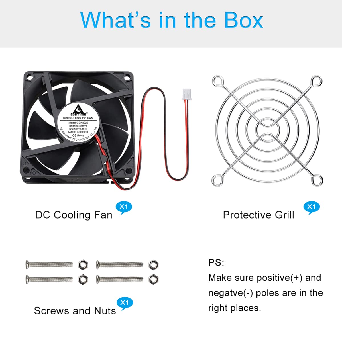 GDSTIME 3.150 in x 0.787 in 8020 12V DC sin escobillas ventilador de enfriamiento manga rodamiento 2Pin