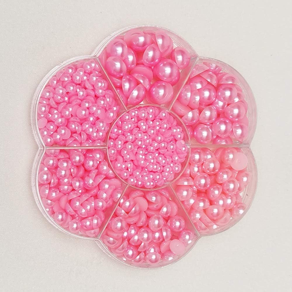 Chenkou Craft 1900 piezas de fucsia, surtido, 7 tamaños, cuentas de media perla, parte trasera plana, álbum de recortes, manualidades, cuentas
