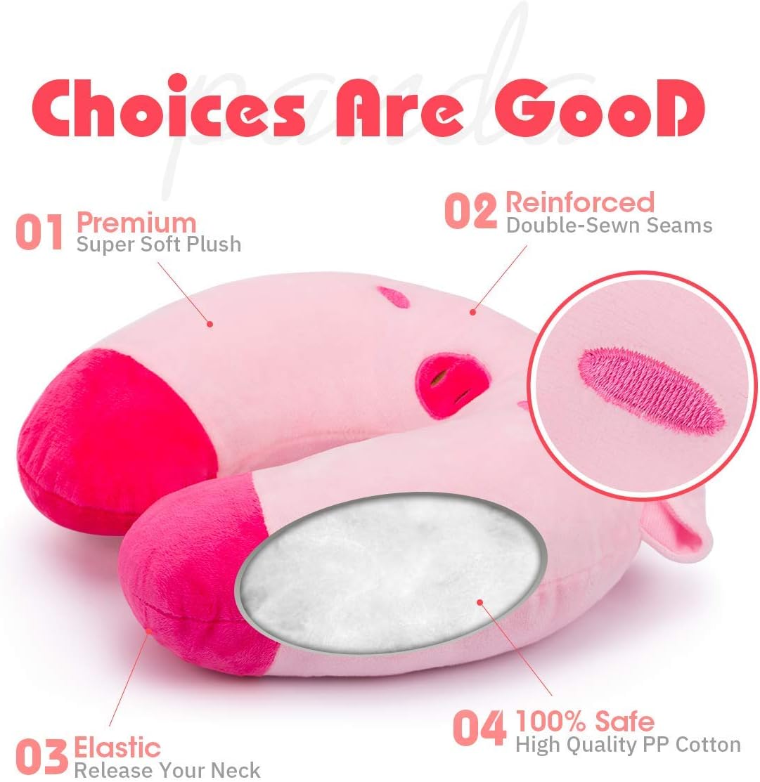 Almohada de viaje para niños para automóvil, avión, almohada suave para el cuello para la cabeza y la barbilla, lindo animal en forma de U, almohada