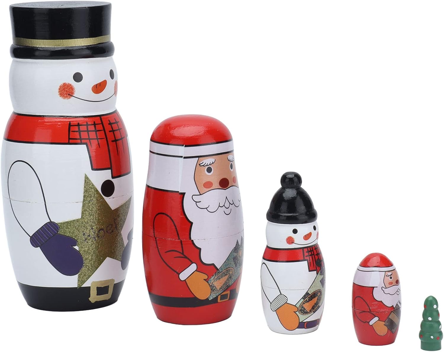 Juego de 5 muñecas rusas únicas de anidación, adornos navideños redondos brillantes, juguetes de anidación, regalos festivos para decoración