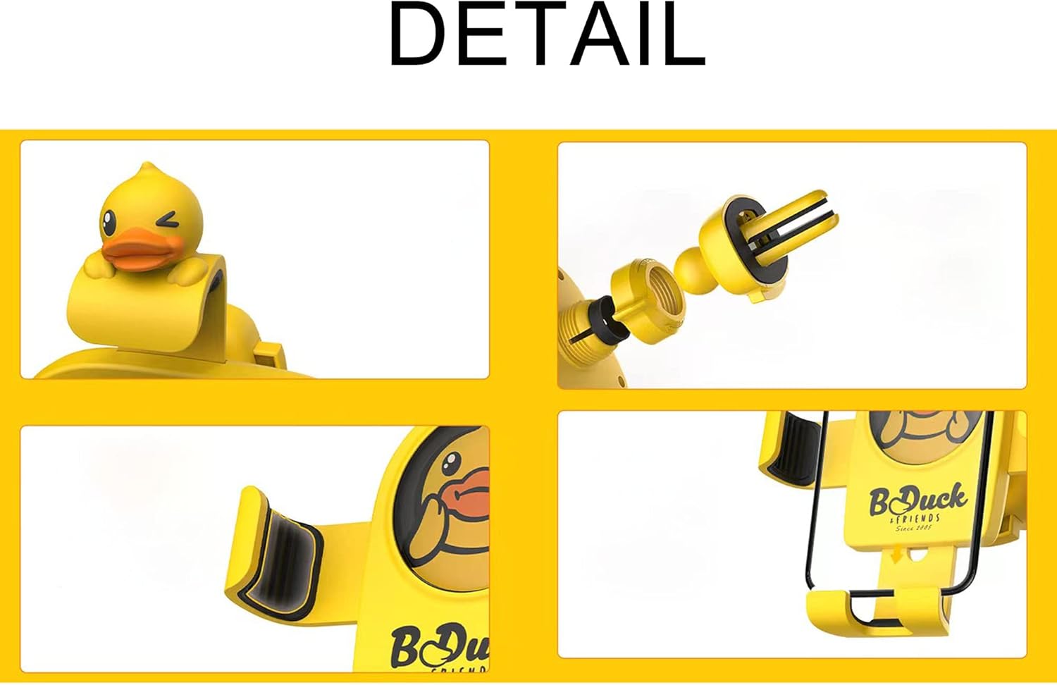 Lindo soporte de coche de ventilación de pato amarillo, bloqueo automático, soporte de teléfono por gravedad para iPhone, Android, teléfonos