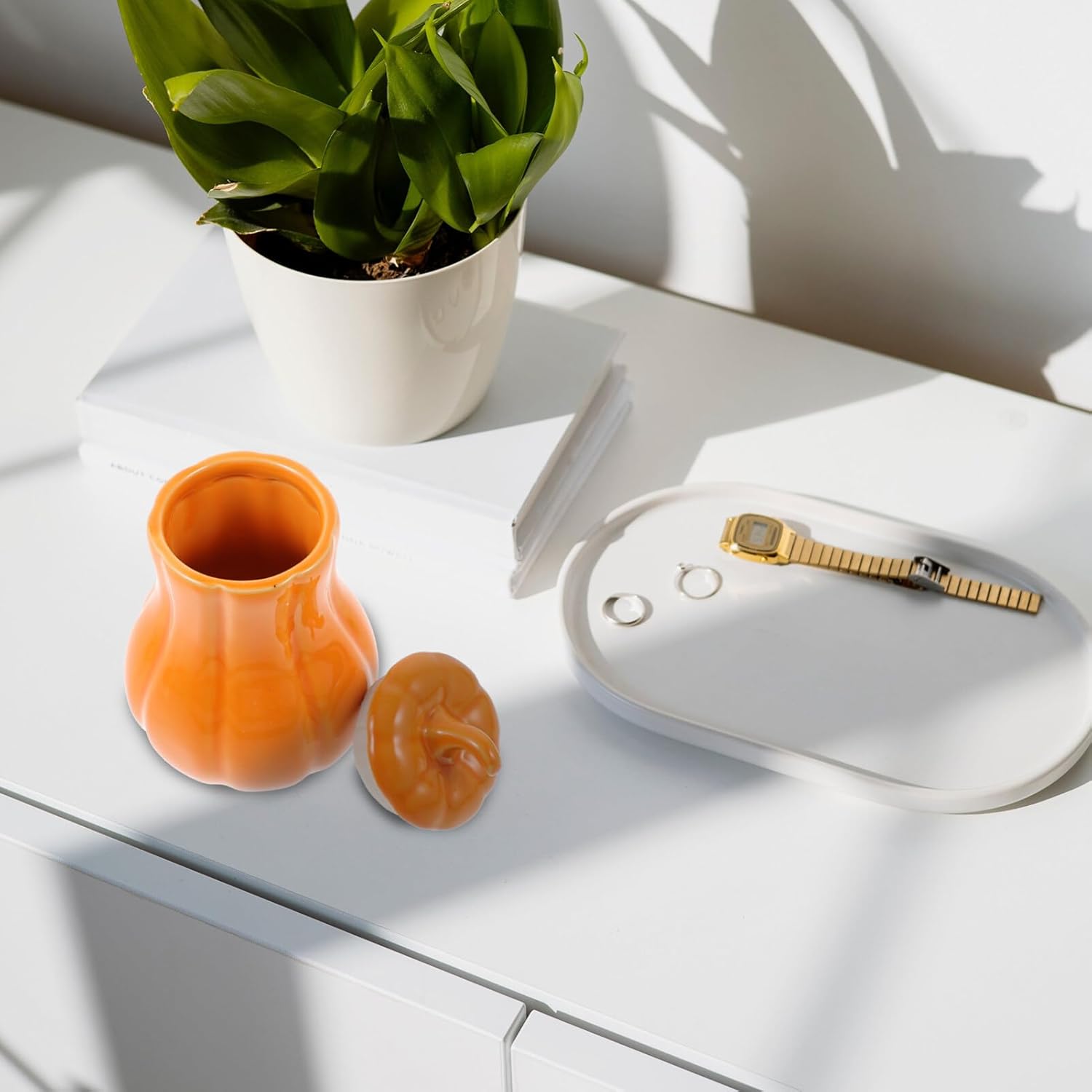 UPKOCH Tarro de té de cerámica con forma de calabaza, tarro de caramelo suelto, tarro de té, café, azúcar, recipiente de alimentos para decoración