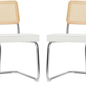 COLAMY Juego de 2 sillas de comedor de ratán, de piel sintética, modernas de mediados de siglo, sillas auxiliares de comedor y cocina con patas COLAMY Juego de 2 sillas de comedor de ratán, de piel sintética, modernas de mediados de siglo, sillas auxiliares de comedor y cocina con patas