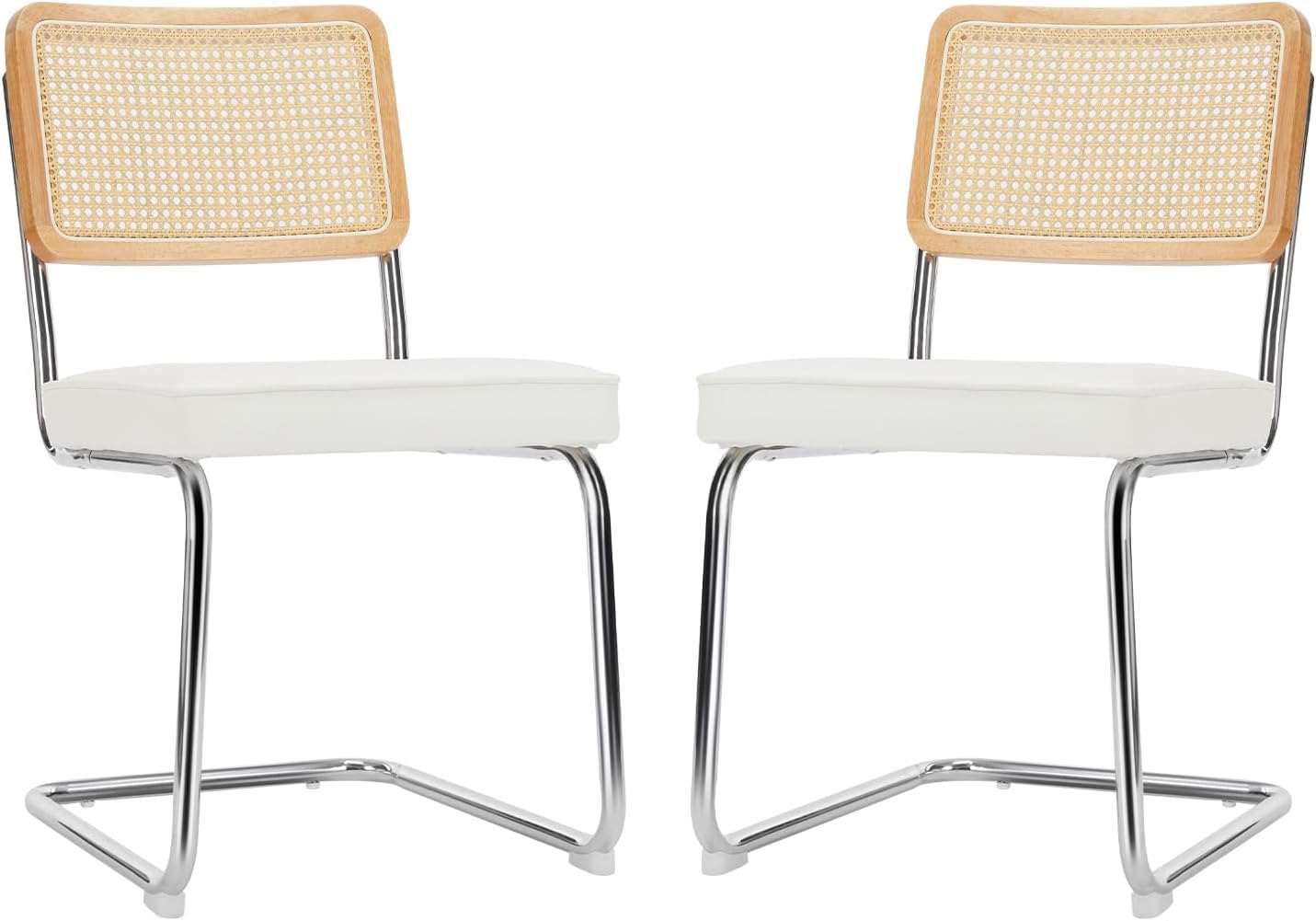 COLAMY Juego de 2 sillas de comedor de ratán, de piel sintética, modernas de mediados de siglo, sillas auxiliares de comedor y cocina con patas
